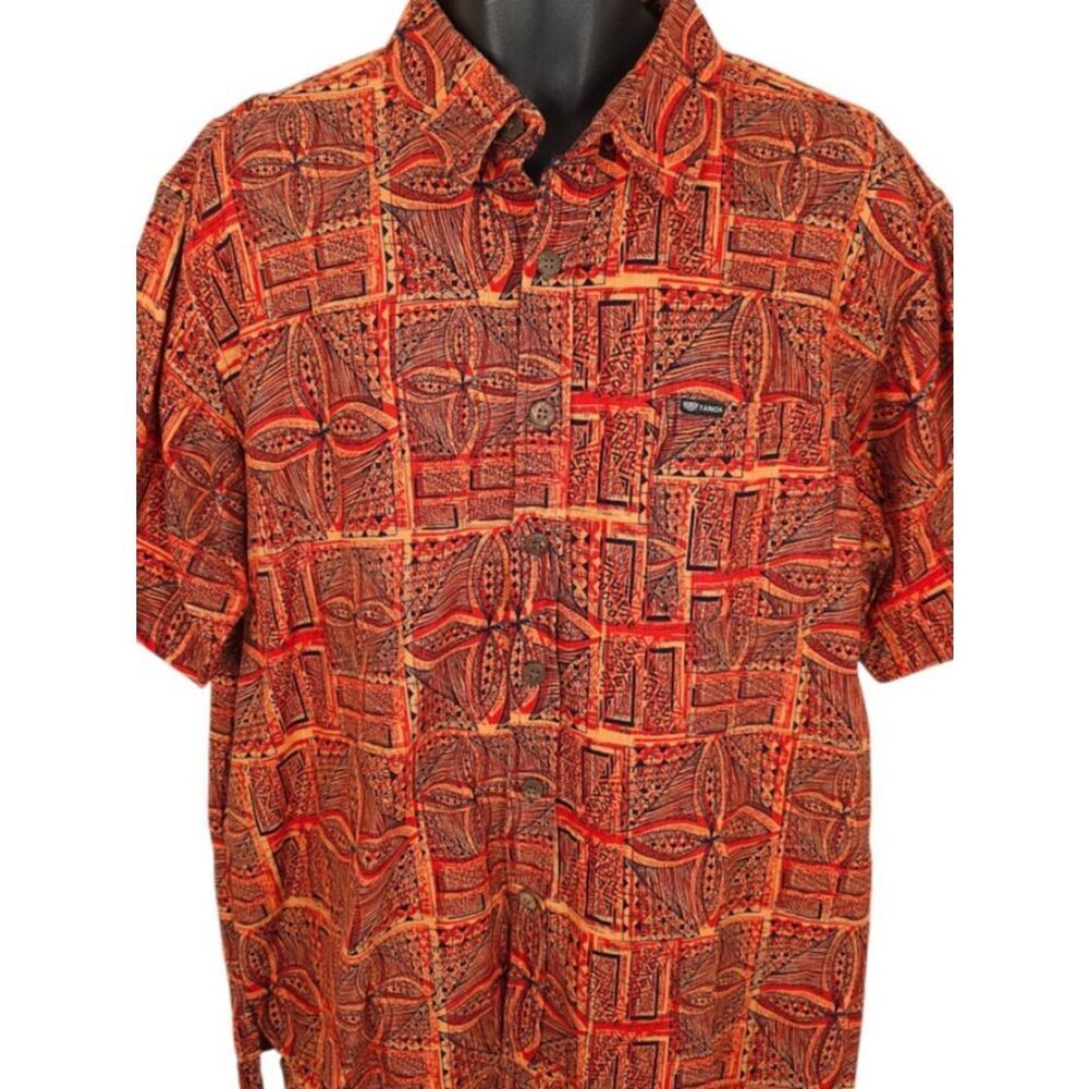 Tanoa Barkcloth Shirt Mens Size 2XL Orange Camp Tiki All Over Print Abstract